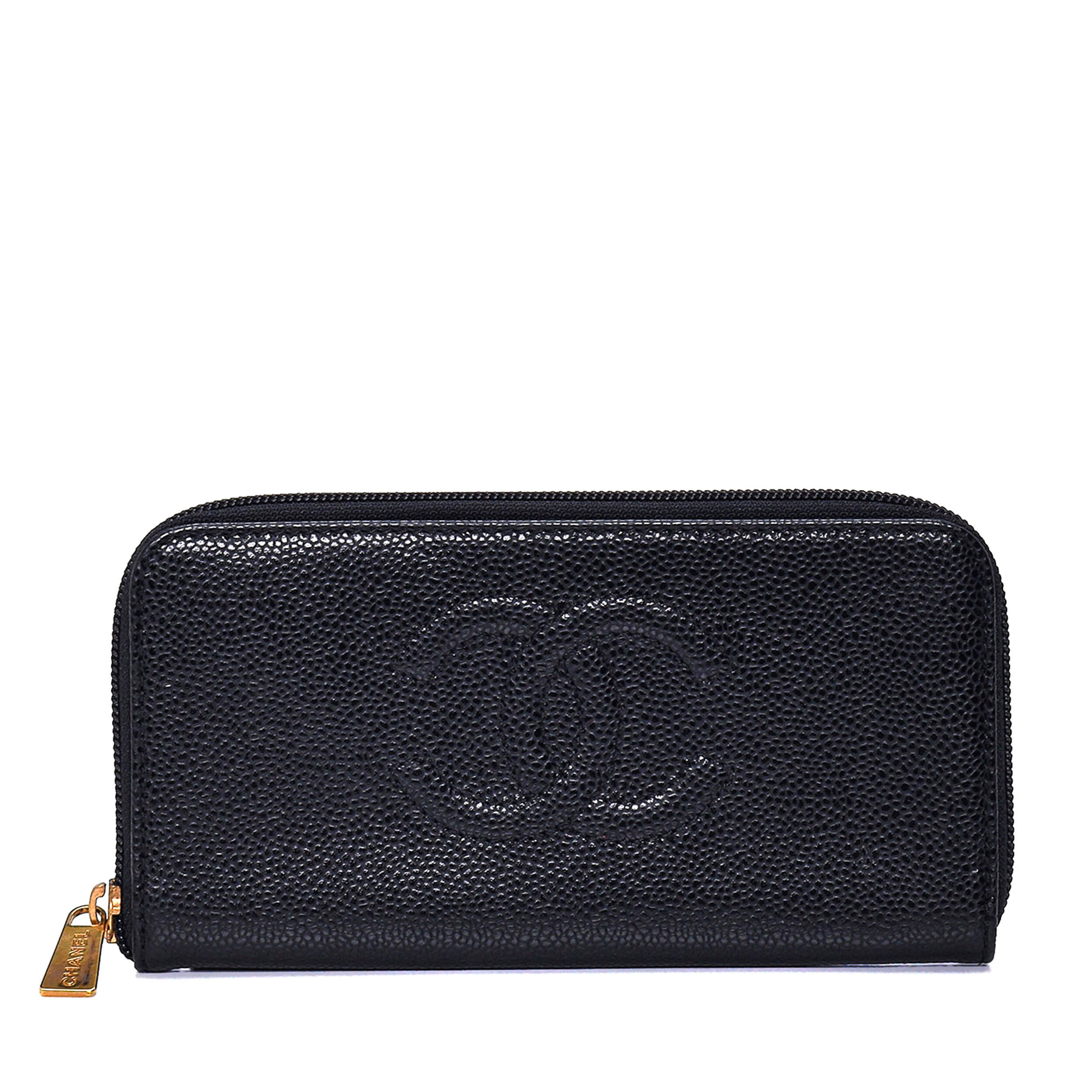 Chanel - Black Caviar Leather CC Timeless Zip Small Wallet